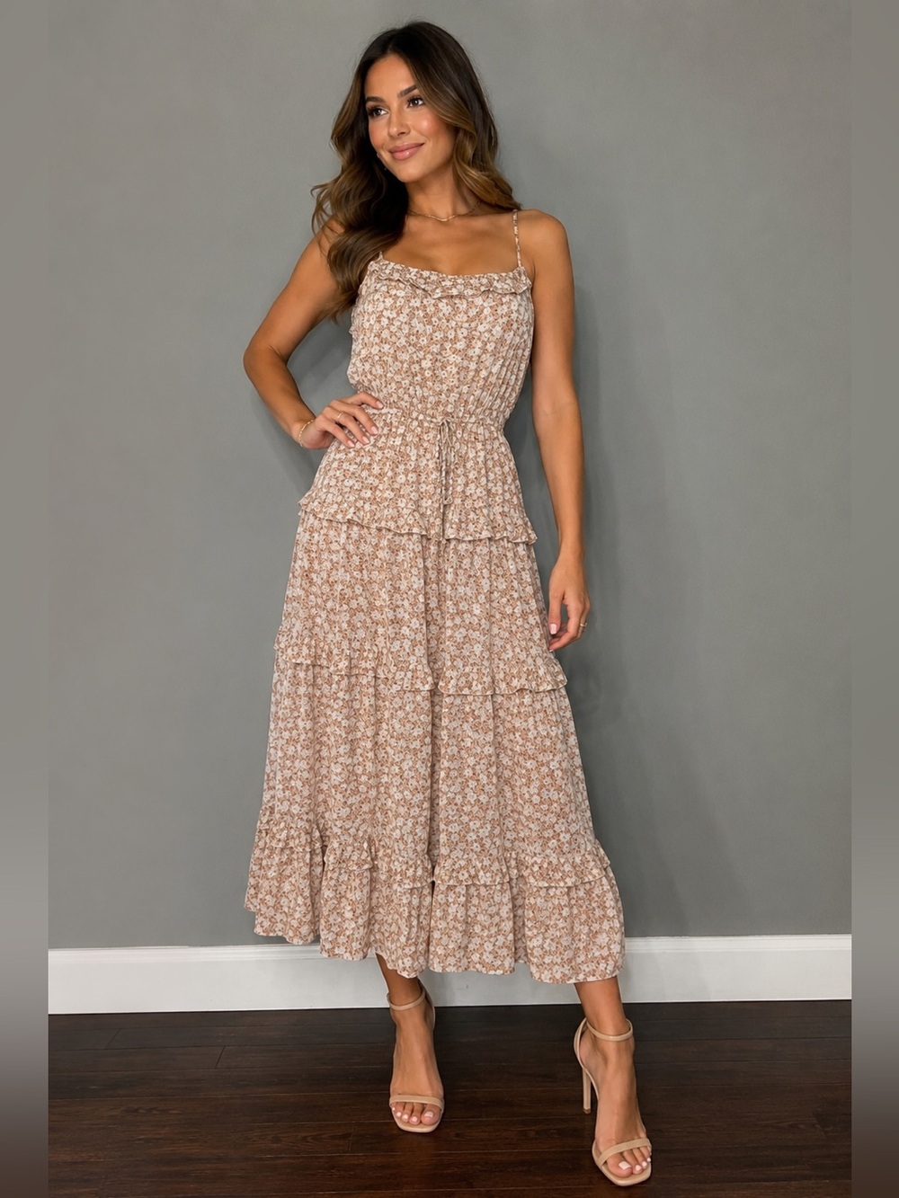 New! Floral Tiered Ruffle Adjustable Spaghetti Strap Maxi Dress Size M & L